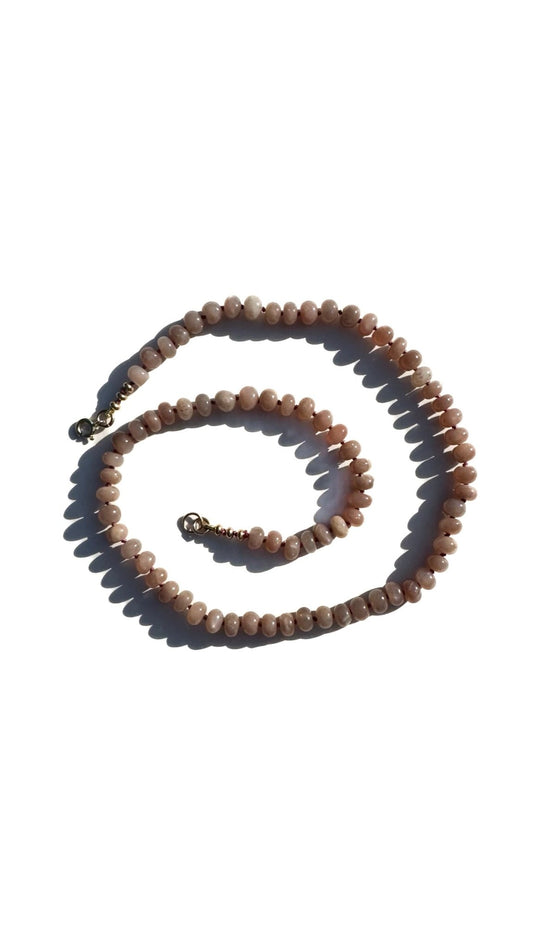 Hand - Knotted Gemstone Necklace No.15 - Peach Moonstone | Radically Bent Designs | Sustainable Jewelry